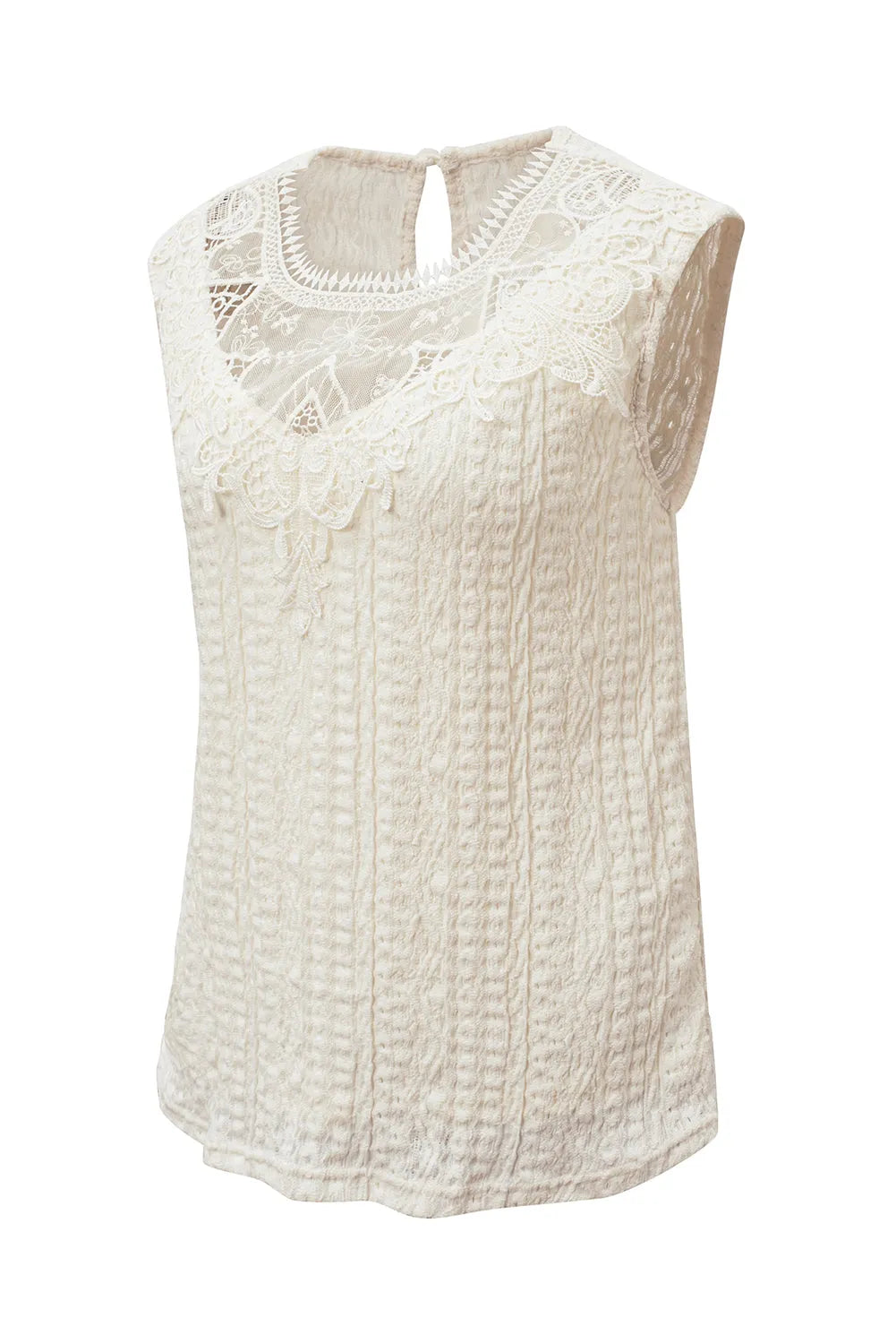 Apricot Guipure Lace Crochet Keyhole Back Tank Top - Chic Meadow Boutique 