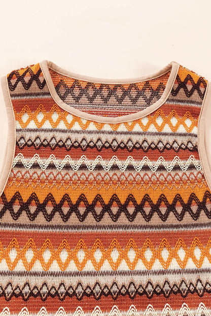 Orange Striped & Geo Jacquard Knit Tank Top - Chic Meadow Boutique 