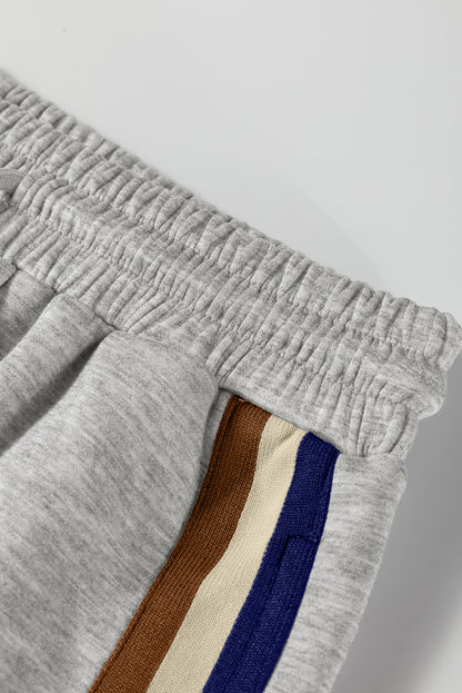 Gray Striped Patchwork Quarter Zip Pullover Loose Pant Set