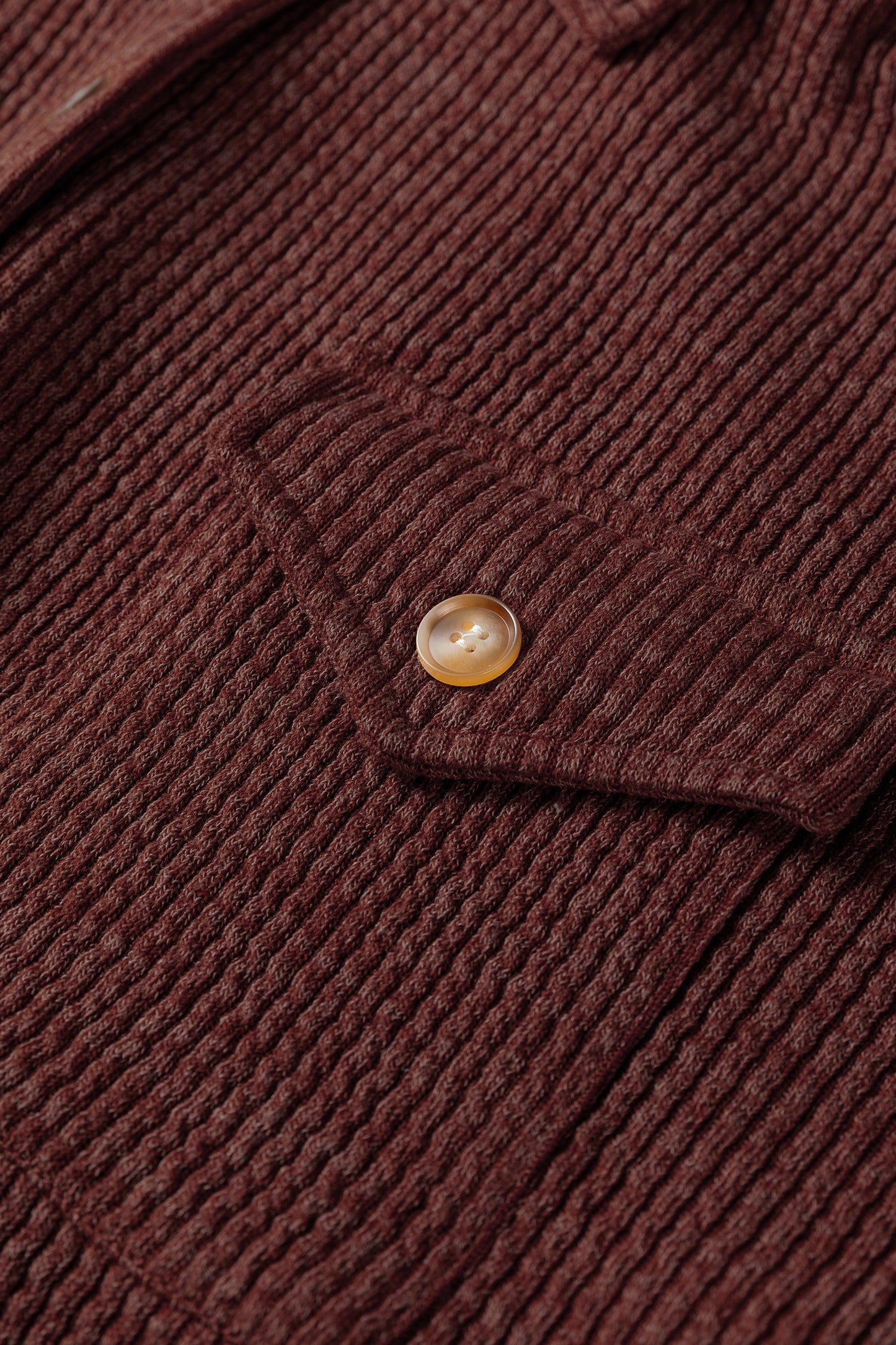 Red Sandalwood Ribbed Knit Buttons Front Flap Pocket Casual Shacket