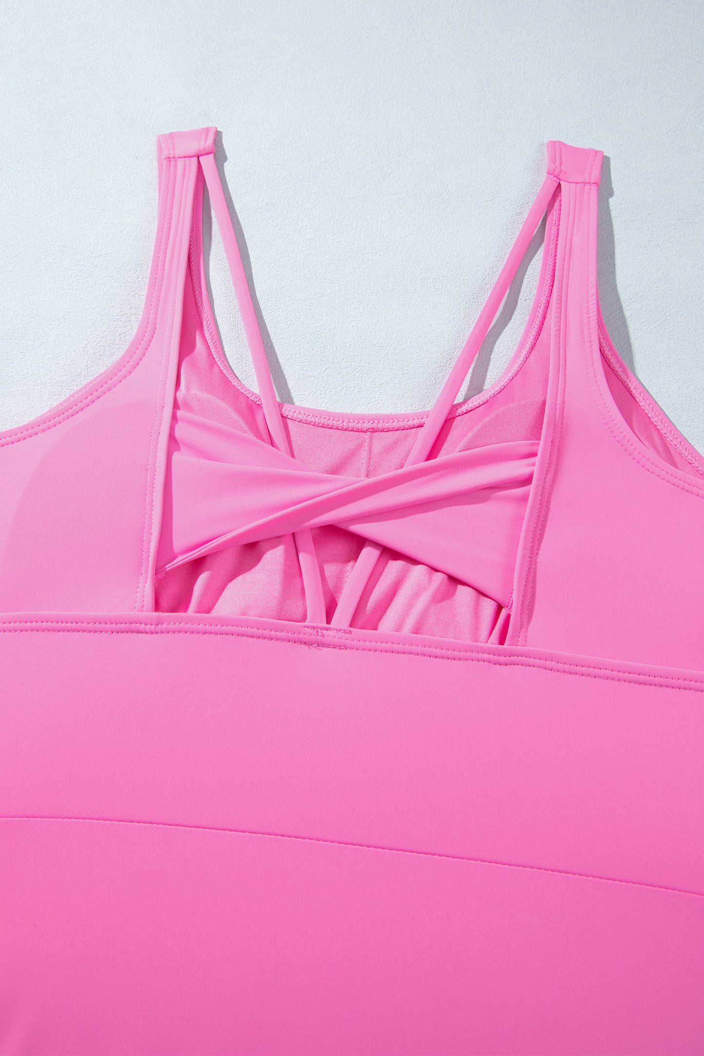 Bright Pink Twisted Strappy Back Active Mini Dress with Shorts