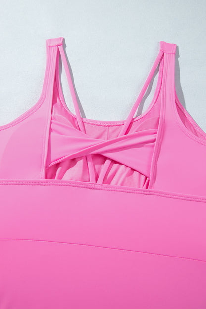 Bright Pink Twisted Strappy Back Active Mini Dress with Shorts