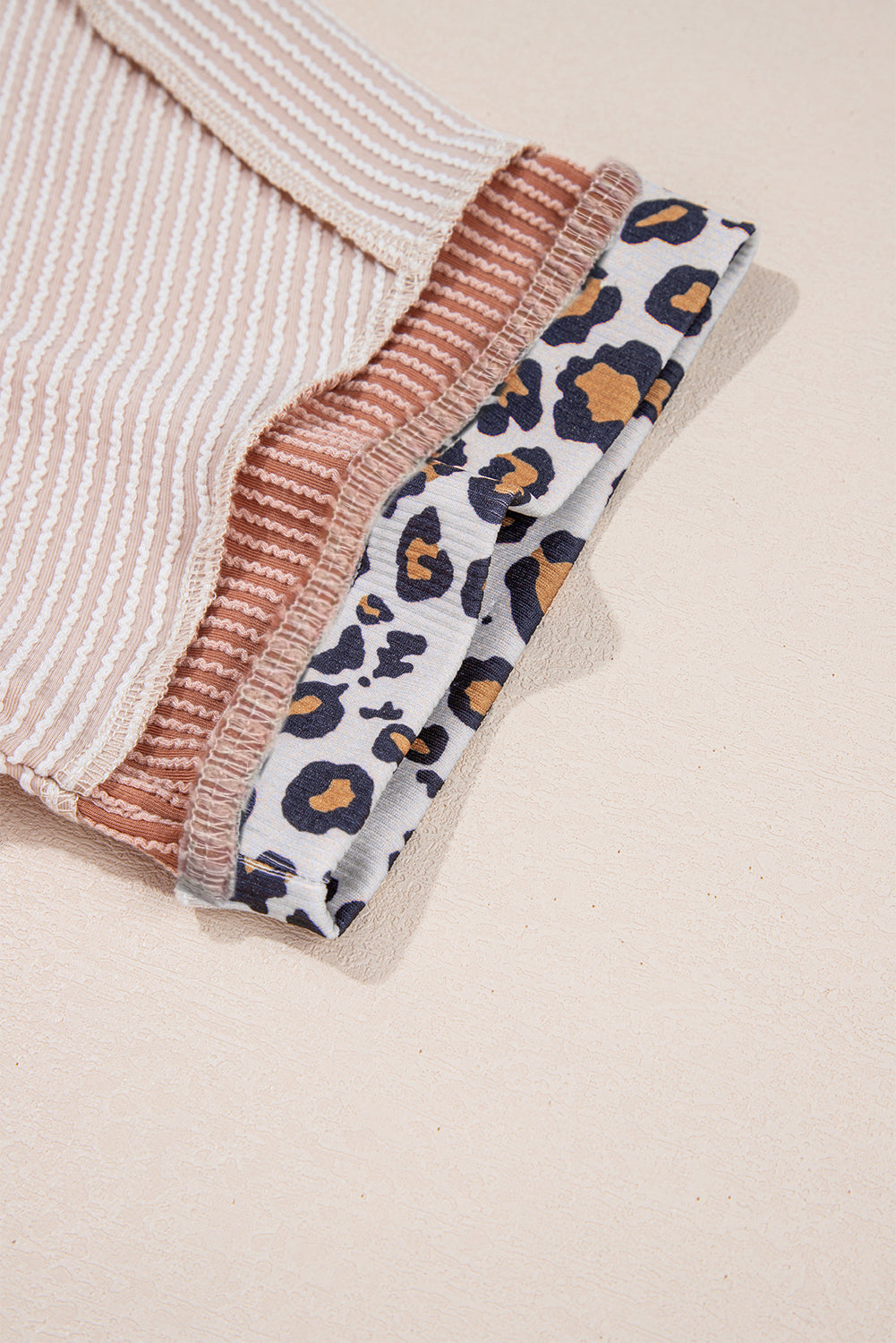 Jet Stream Leopard Patchwork Corded Knit Crew Neck T Shirt