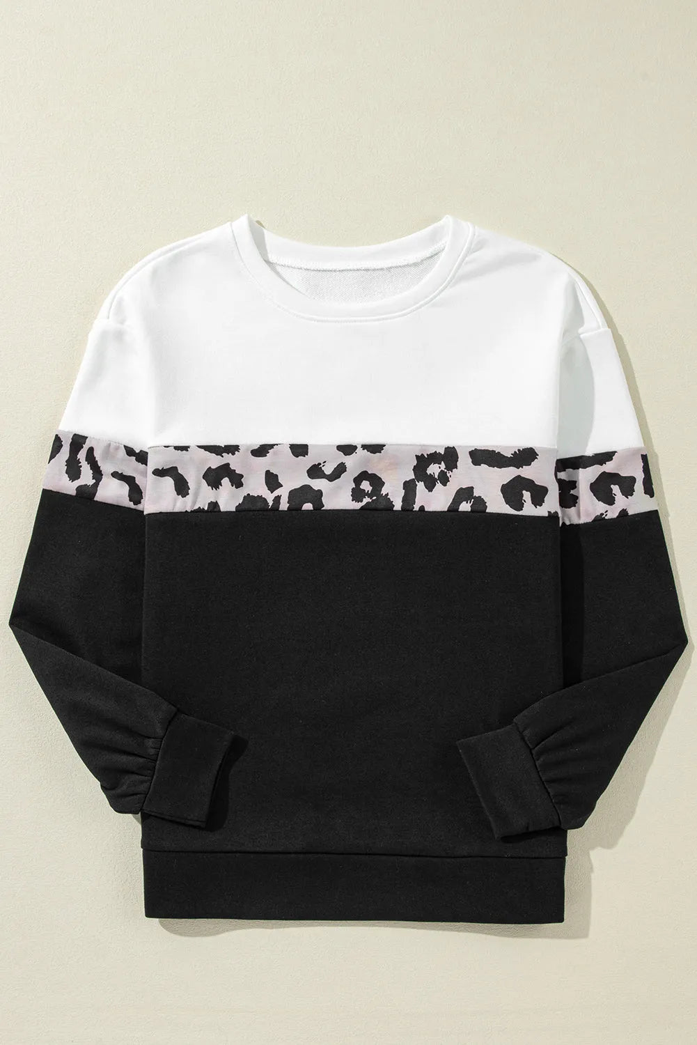 Black Leopard Colorblock Round Neck Long Sleeve Top - Chic Meadow Boutique 