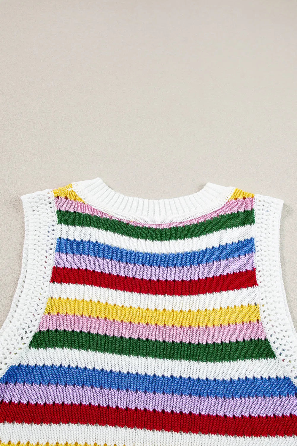 Multicolour Striped Knitted Eyelet Slim Sweater Vest - Chic Meadow Boutique 