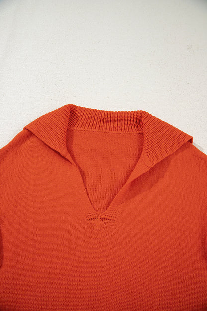 Flamingo Collared V Neck Ribbed Edge Sexy Elegant Sweater