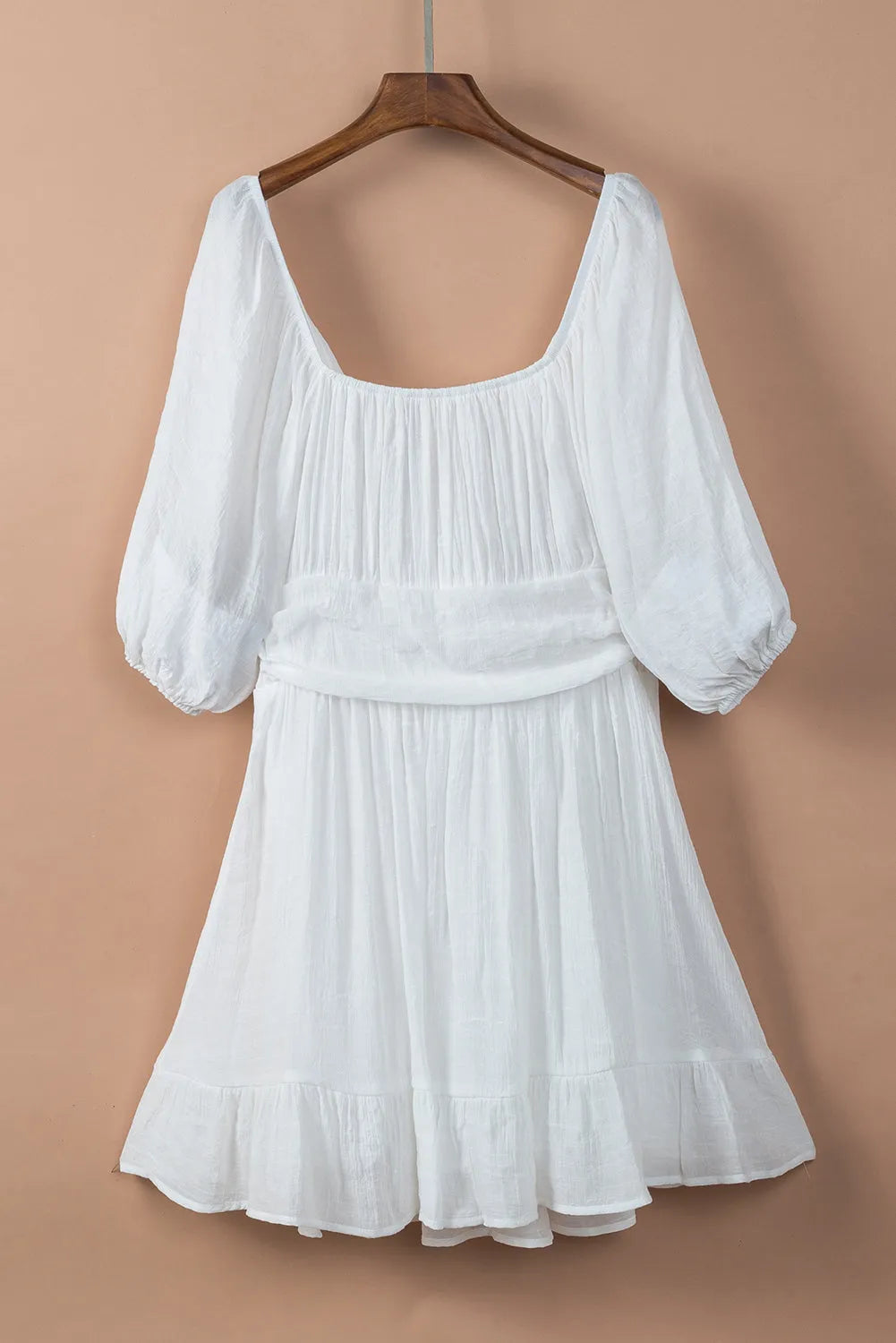 White Bow Knot Square Neck Ruffled High Waist Mini Dress - Chic Meadow Boutique 