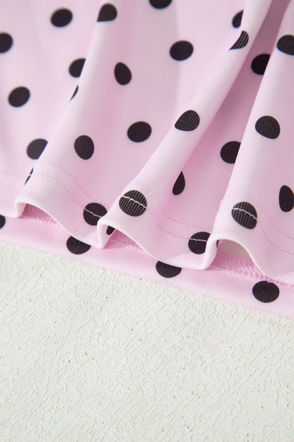 Pink Polka Dot Halter Tank Drawstring Elastic Waist Short Set
