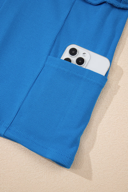 Blue A-line Draped High Waist Phone Pocket Lined Skort