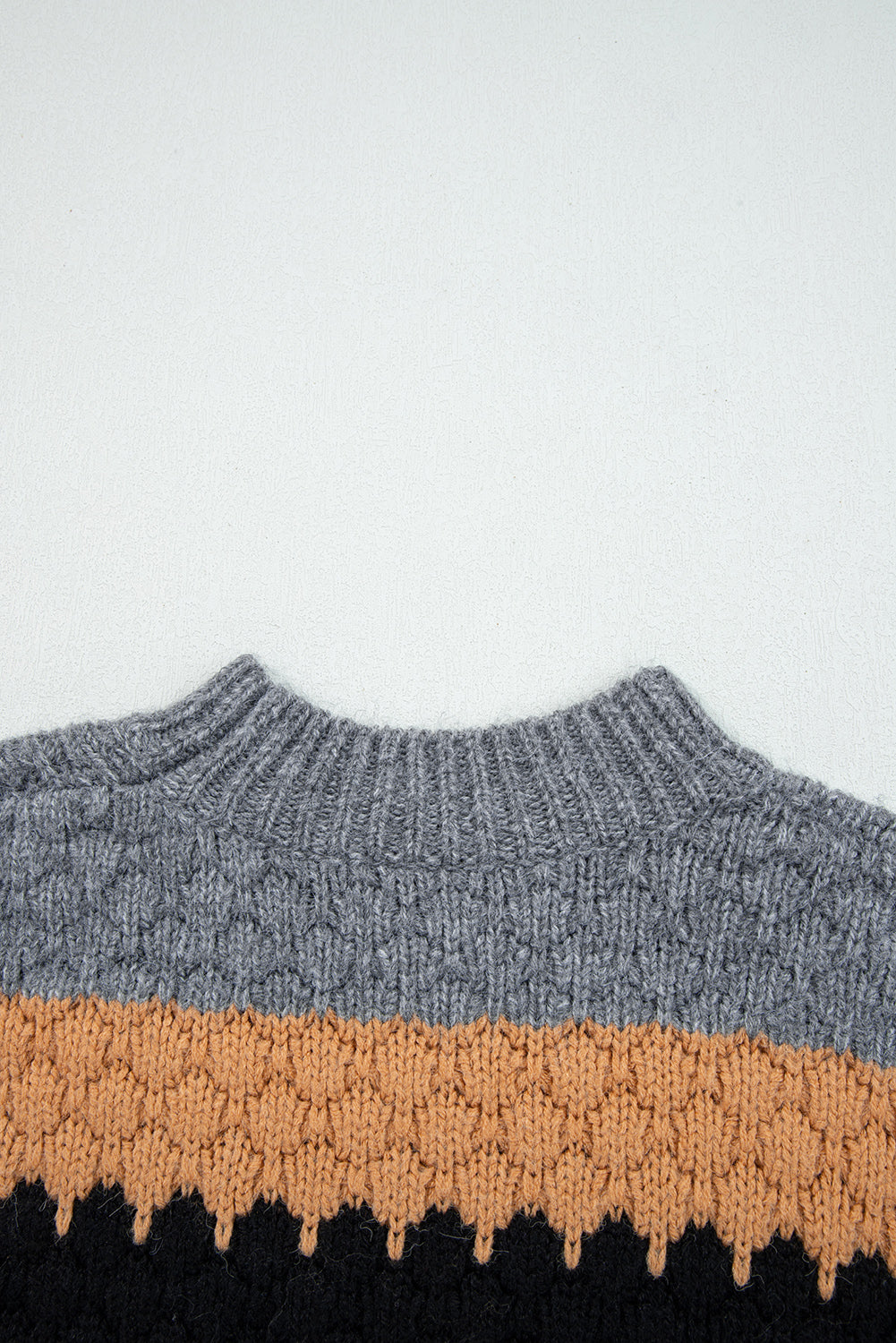 Khaki Color Block High Neck Baggy Sweater