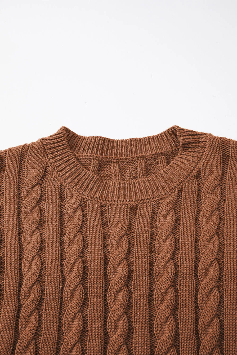 Chestnut Crew Neck Cable Knit Short Sleeve Sweater - Chic Meadow Boutique 