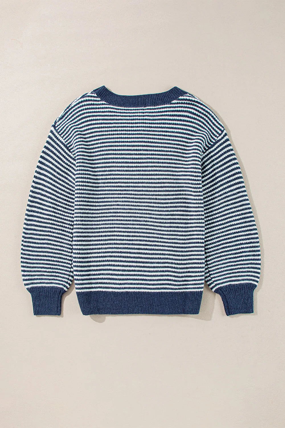 Sail Blue Striped Lantern Sleeve Drop Shoulder Cozy Sweater - Chic Meadow Boutique 