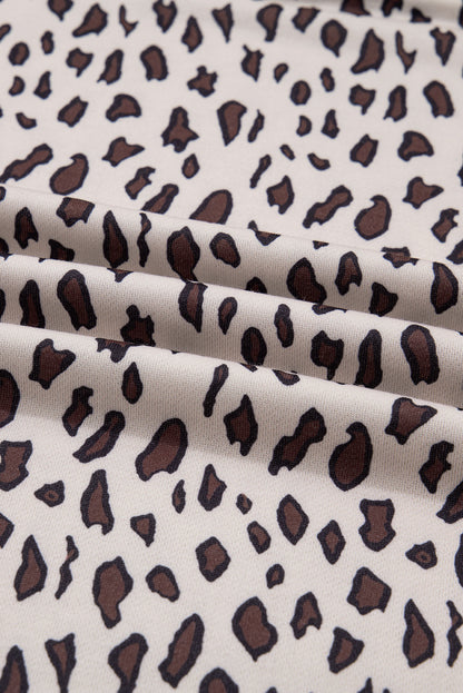 Khaki Leopard Print Zip up Collar Patchwork Shift Mini Dress