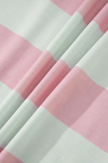 Pink Stripe Exposed Seam Ribbed Patchwork Oversized Tee