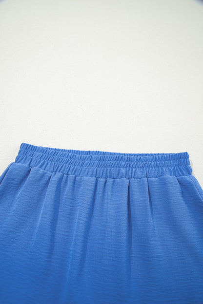 Sky Blue Solid Color Elastic Waist Casual Skort