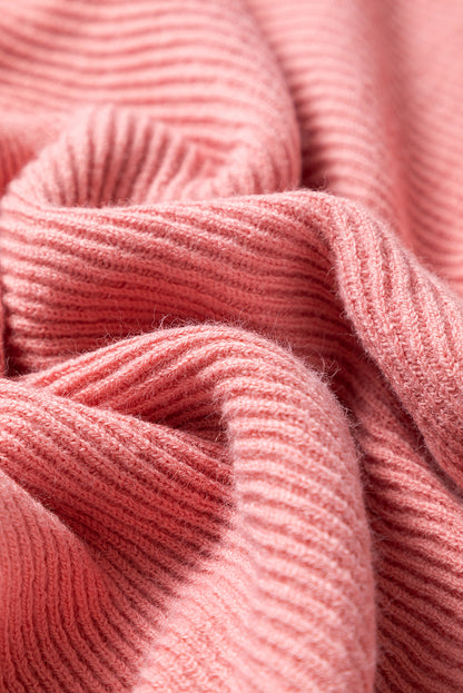 Light Pink Ribbed Knit Half Sleeve Plus Size Poncho Style Sweater