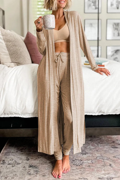 Loungewear & Sleepwear/Loungewear Parchment / S / 65%Polyester+30%Viscose+5%Elastane Parchment Split Long Cardigan and Skinny Pants Lounge Set