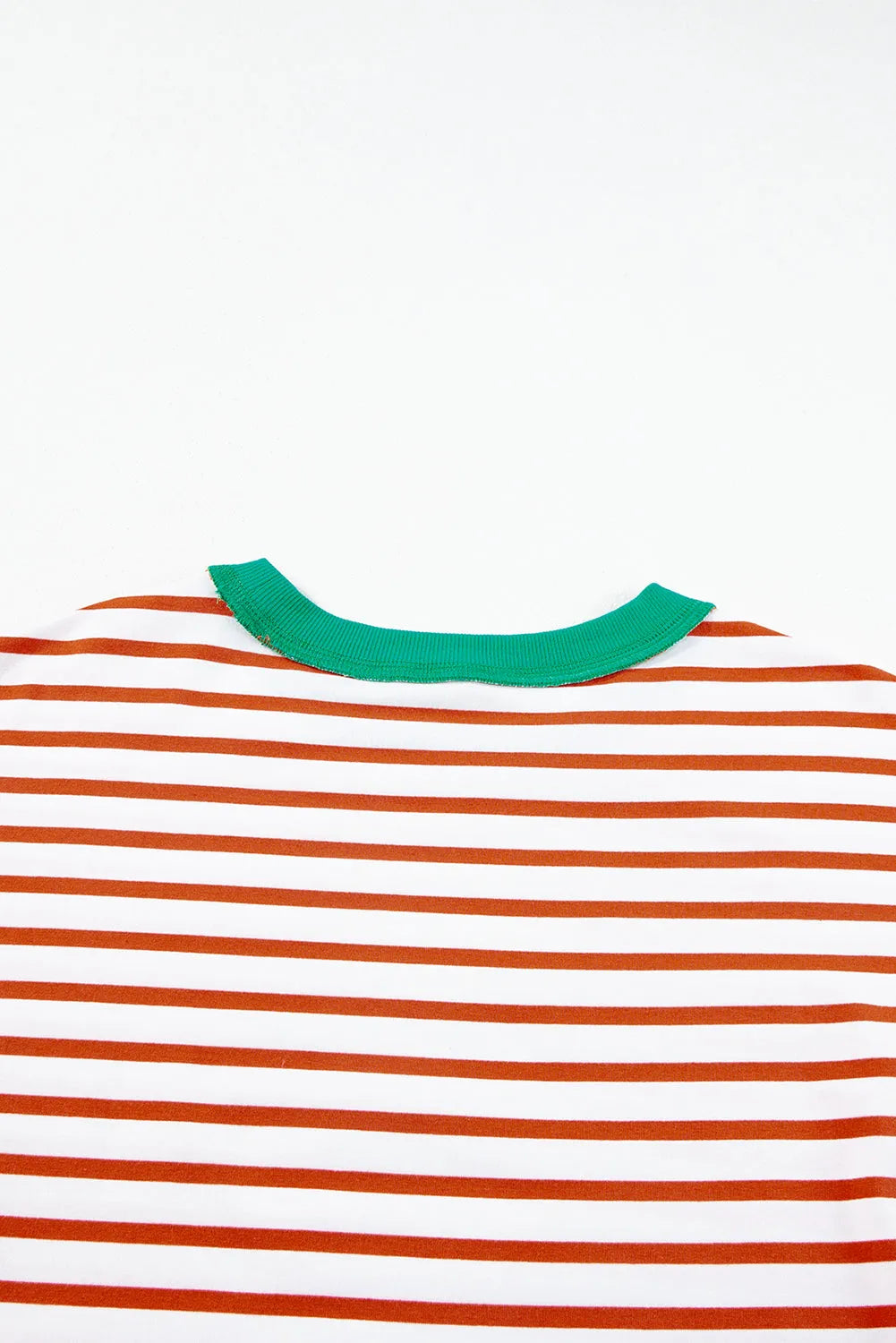 Orange Stripe Oversized Contrast Trim Exposed Seam High Low T Shirt - Chic Meadow Boutique 