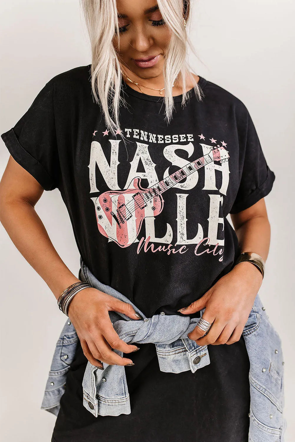 Black Nashville Music Festival Trending T-Shirt Dress - Chic Meadow Boutique 