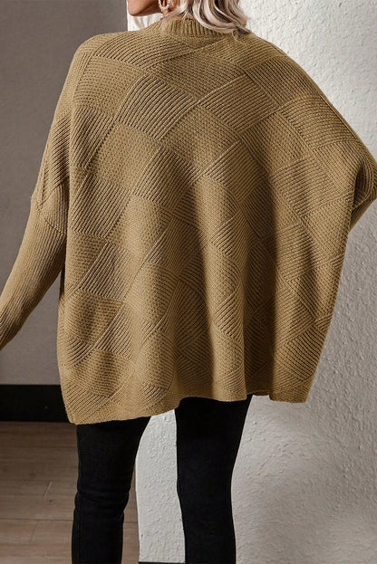 Camel Checkered Textured Batwing Sleeve Sweater - Chic Meadow Boutique 