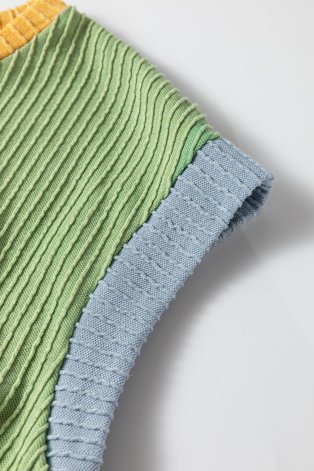 Grass Green Color Block Corded Knit Crew Neck Tee