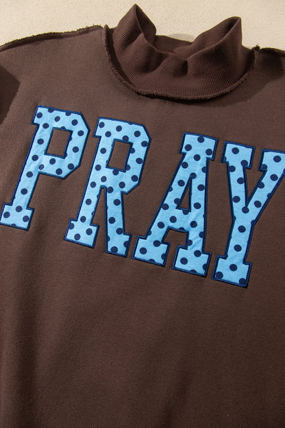 Coffee PRAY Polka Dot Embroidered Mock Neck Sweatshirt