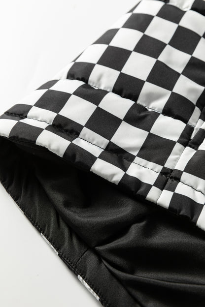 Black Double Checked Stand Collar Cropped Puffer Vest