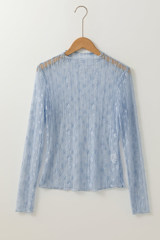 Ashleigh Blue Sheer Floral Lace Long Sleeve Slim Fit Top