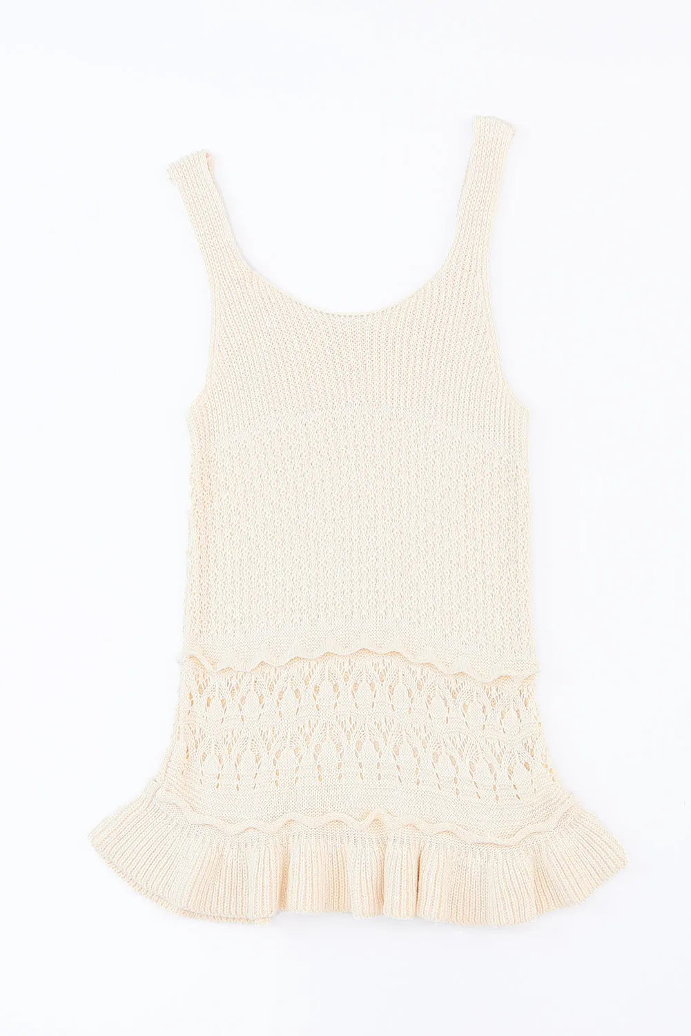 Beige Crochet Ruffled Hem Knitted Vest - Chic Meadow Boutique 