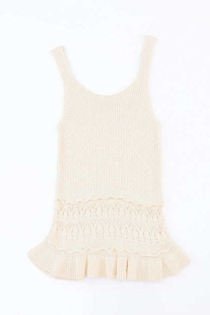 Beige Crochet Ruffled Hem Knitted Vest - Chic Meadow Boutique 