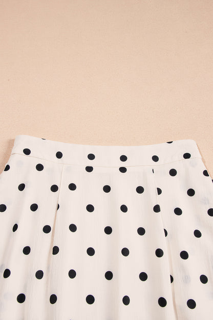 White Polka Dot Ruffled Slit Maxi Skirt
