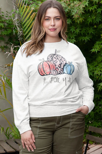 Gray Pumpkin Graphic Plus Size Pullover Sweatshirt - Chic Meadow Boutique 