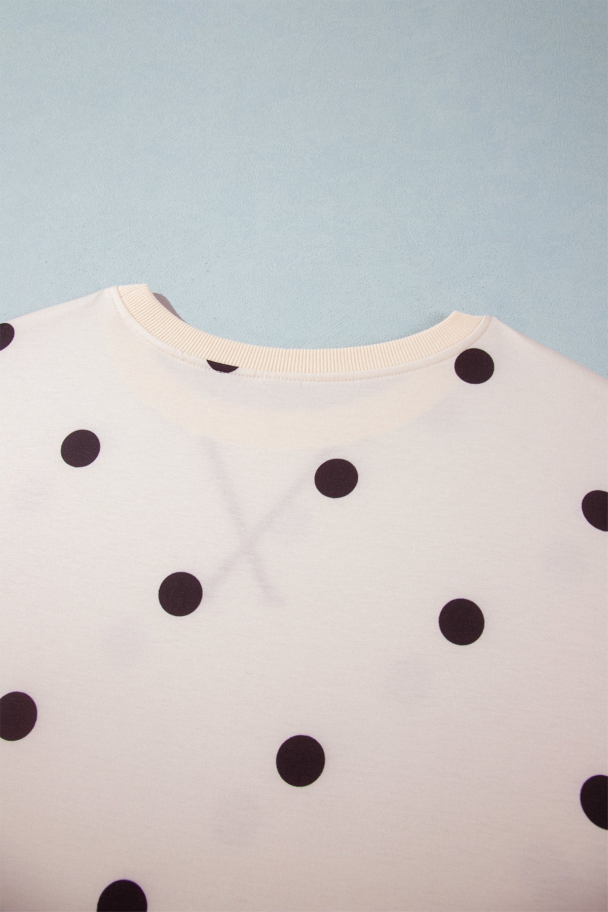 Beige Round Neck Long Sleeve Polka Dot Plus Size Top