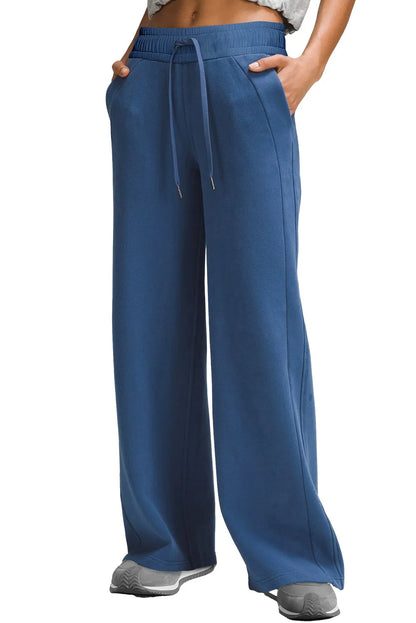 Sail Blue Drawstring High Waist Wide Leg Pocketed Sweatpants - Chic Meadow Boutique 