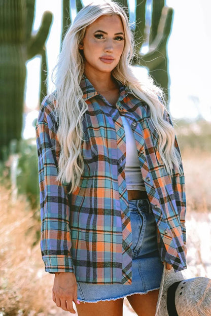 Tops/Blouses & Shirts Orange Plaid Print Loose Vintage Shirt