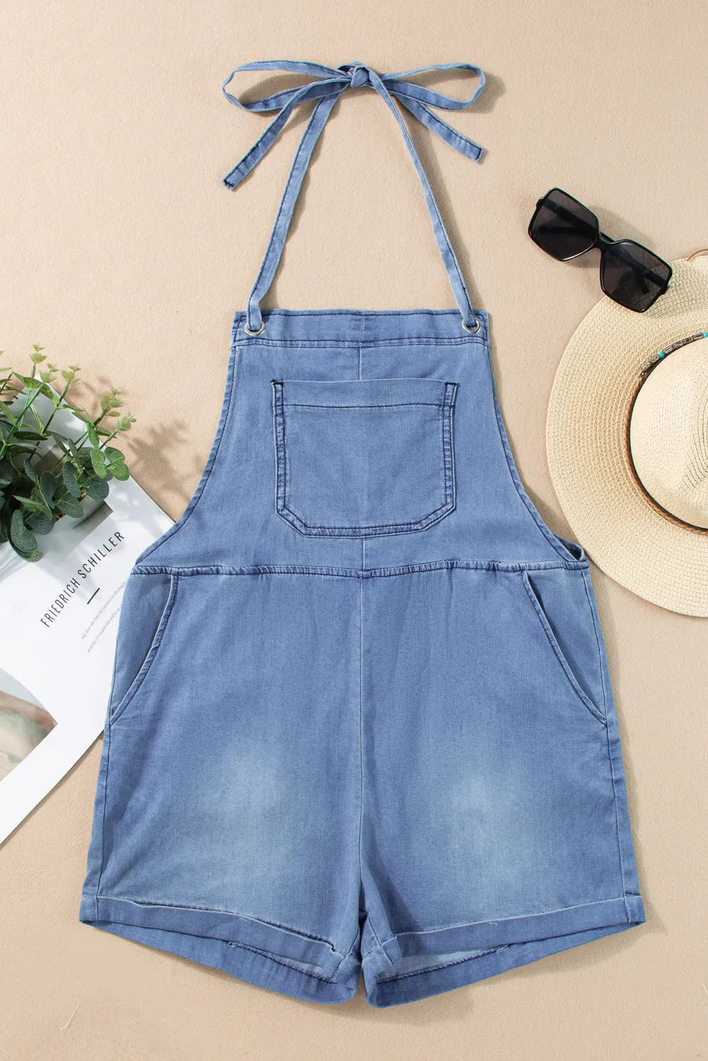 Bottoms/Jumpsuits & Rompers Light Blue Grommet Tie Straps Casual Denim Romper