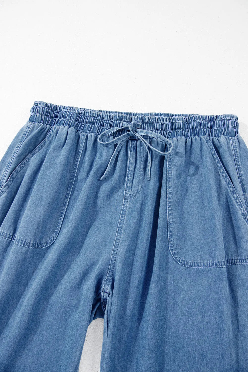 Dusk Blue Drawstring Waist Pocketed Plus Size Denim Joggers