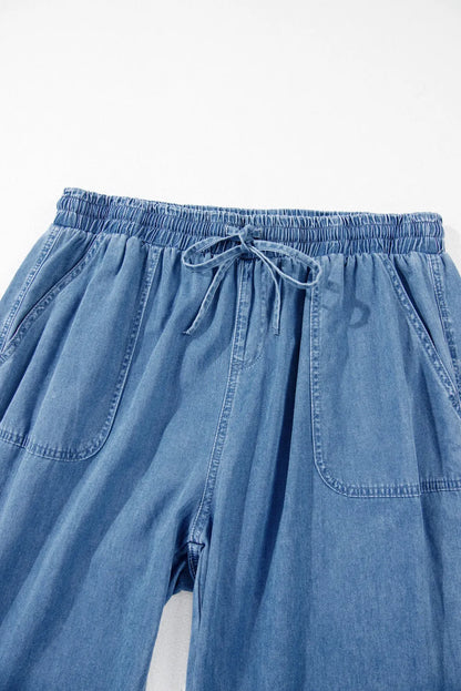 Dusk Blue Drawstring Waist Pocketed Plus Size Denim Joggers