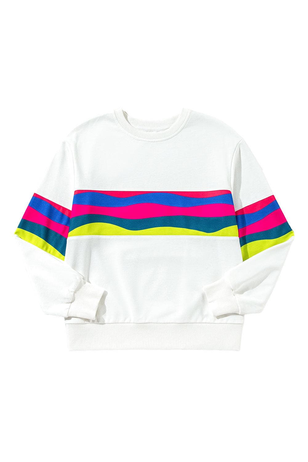 Tops/Long Sleeve Tops White Colorful Striped Accent Long Sleeve T Shirt