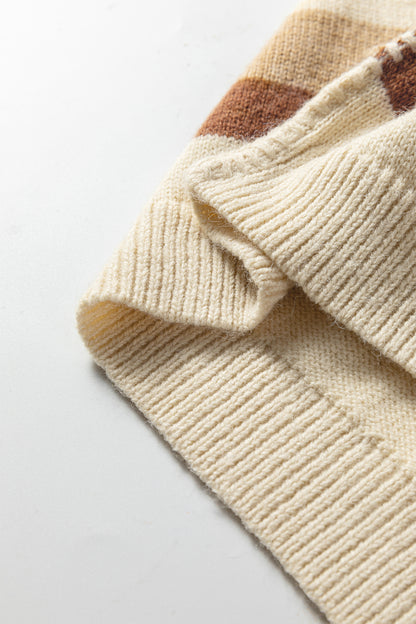 Khaki Stripe Exposed Seam Drop Shoulder Knit Baggy Sweater