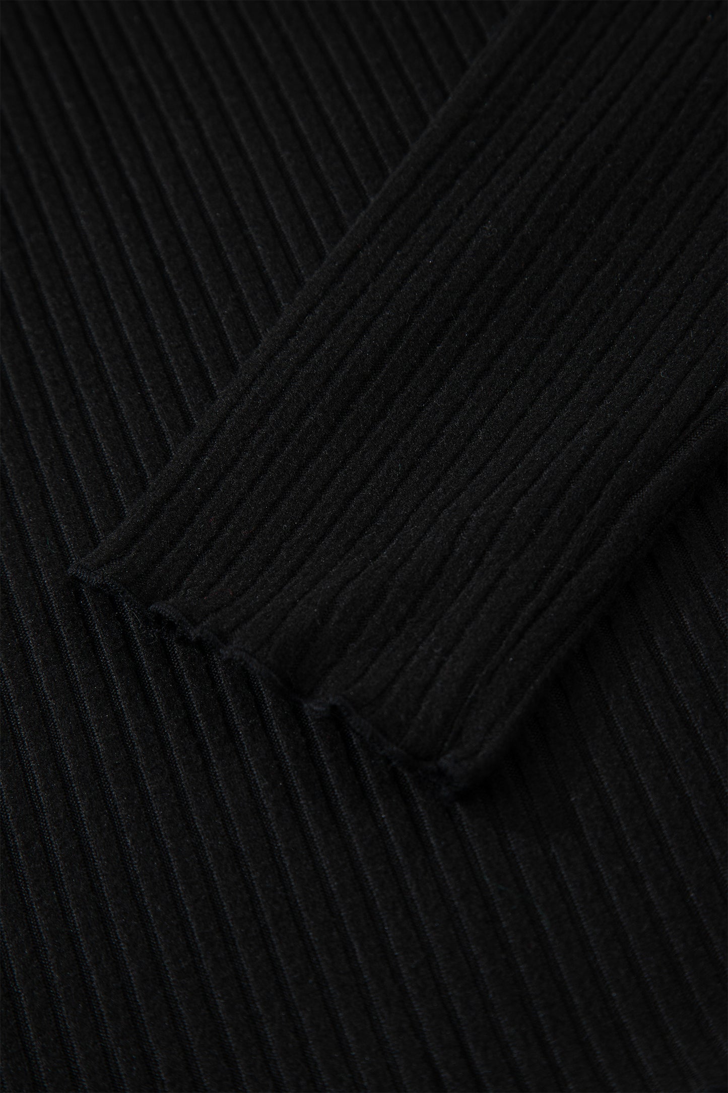 Black Lace Neckline Button Decor Lettuce Edge Long Sleeve Ribbed Top