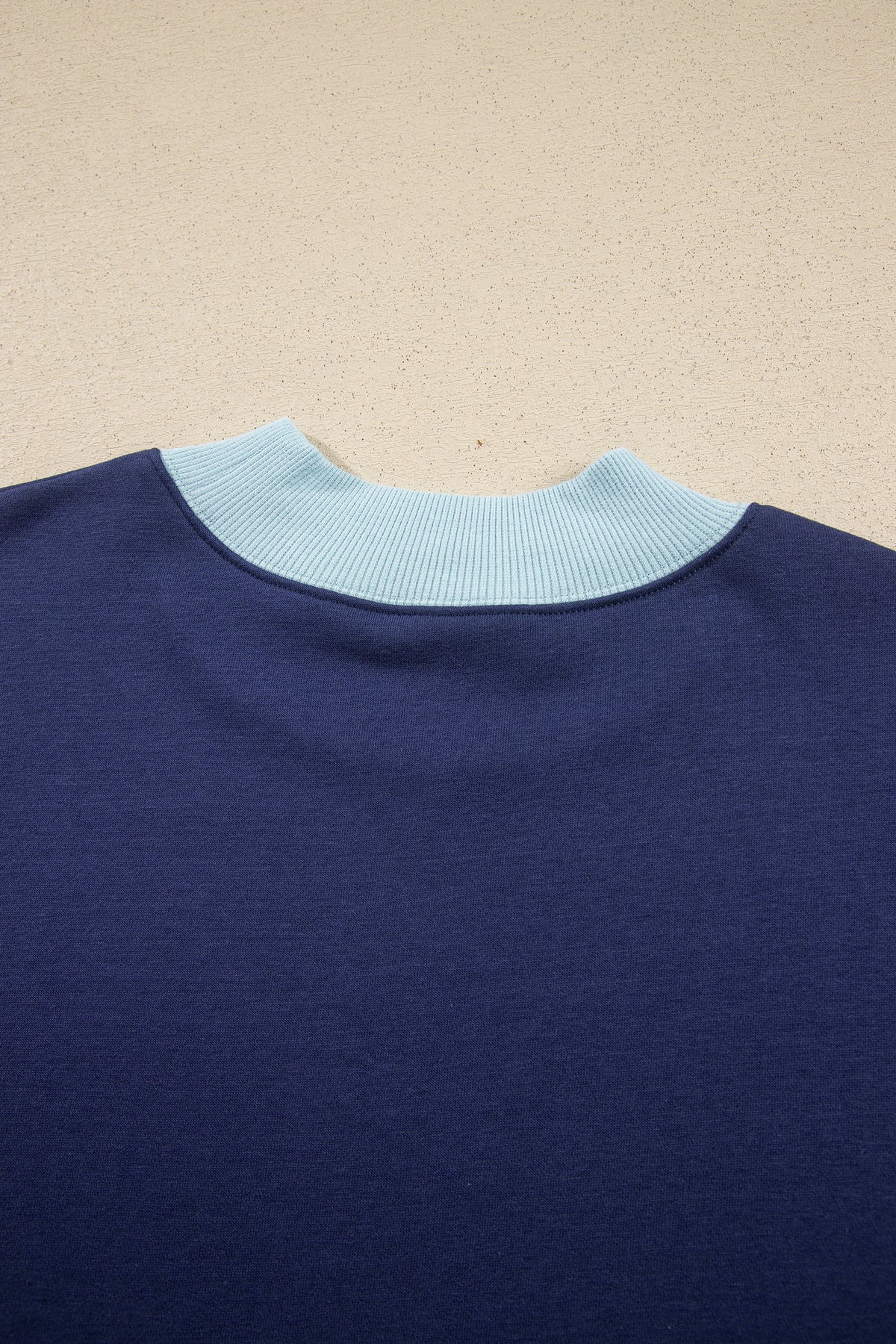 Dirty blue Colorblock Trim Crewneck Long Sleeve Pullover Sweatshirt