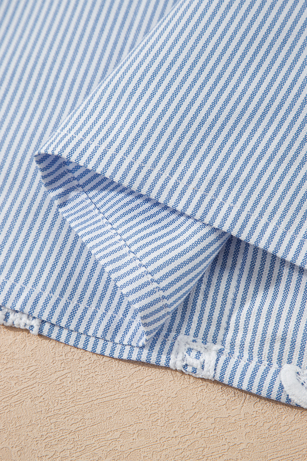 Sky Blue Stripe Floral Lace Splicing Puff Sleeve Blouse