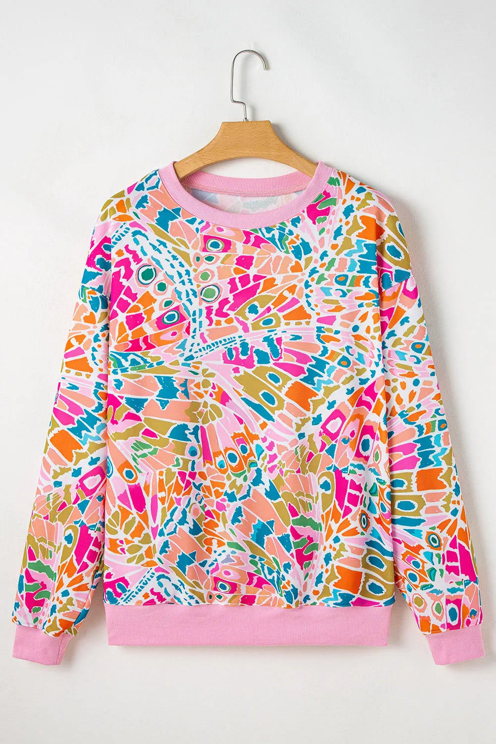 Pink Abstract Printed Drop Shoulder Loose Sweatshirt - Chic Meadow Boutique 