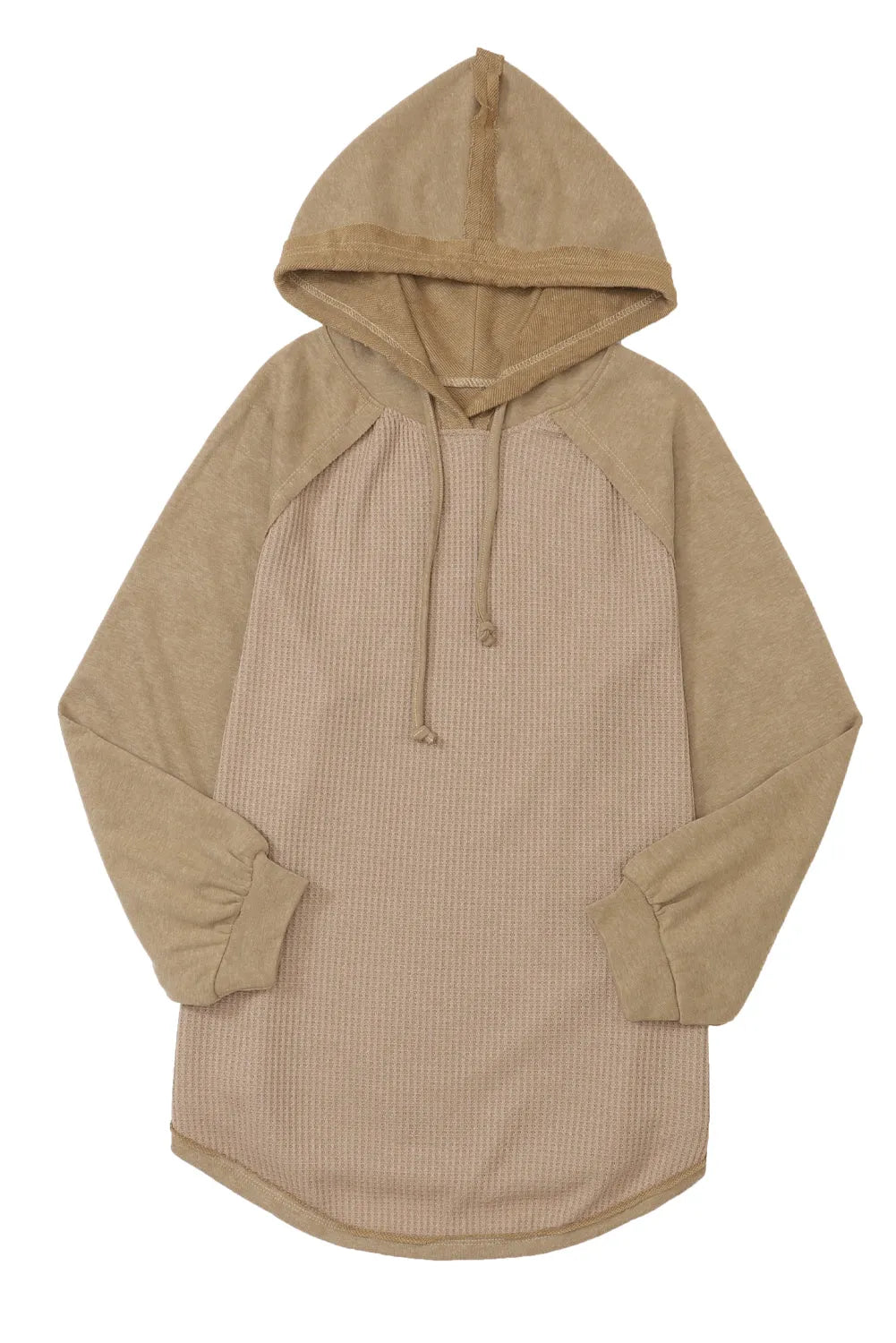 Khaki Waffled Expose Seam Drawstring Hoodie - Chic Meadow Boutique 