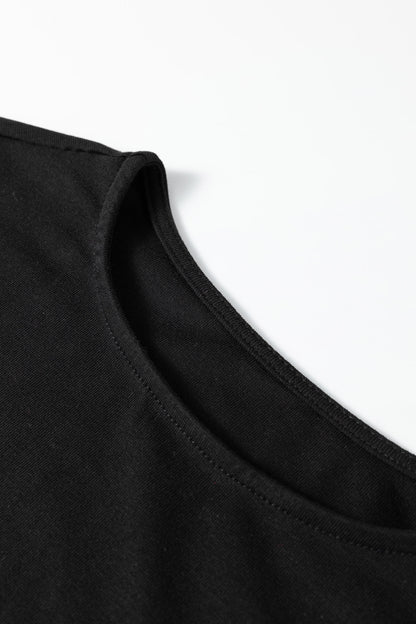 Black Short Sleeve Knit Top Patchwork Pleated Long Dress