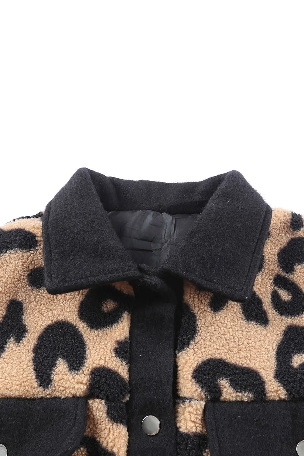 Black Contrast Trimmed Leopard Teddy Shacket - Chic Meadow Boutique 