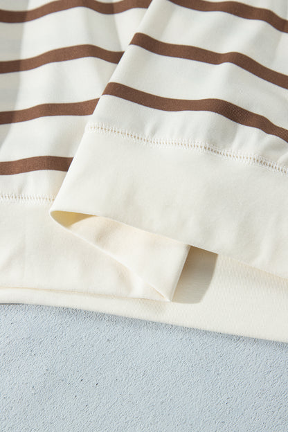 Khaki Stripe Relaxed Long Sleeve Top Color Block Detail Drawstring Pant Set