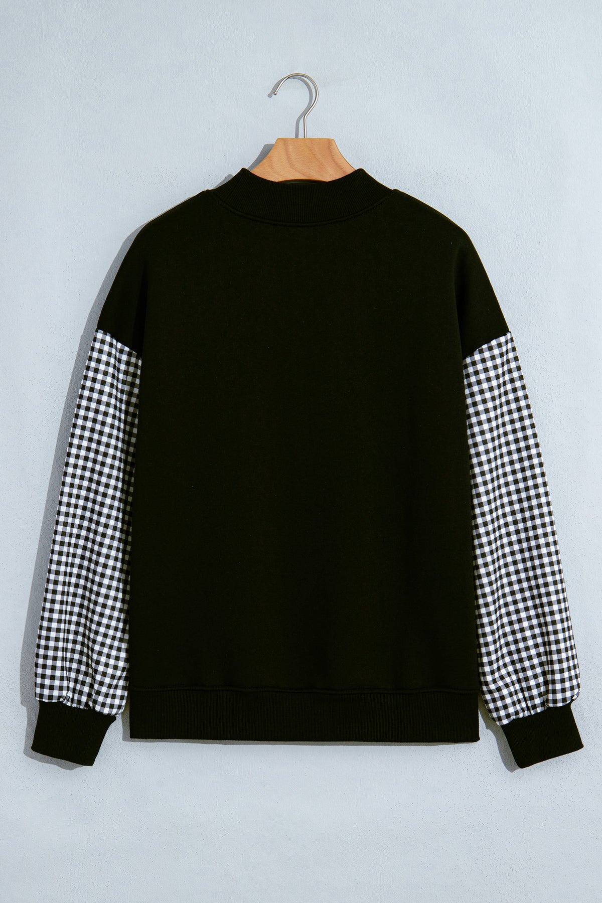 Black Plaid Sleeve Colorblock Loose Tunic Sweatshirt