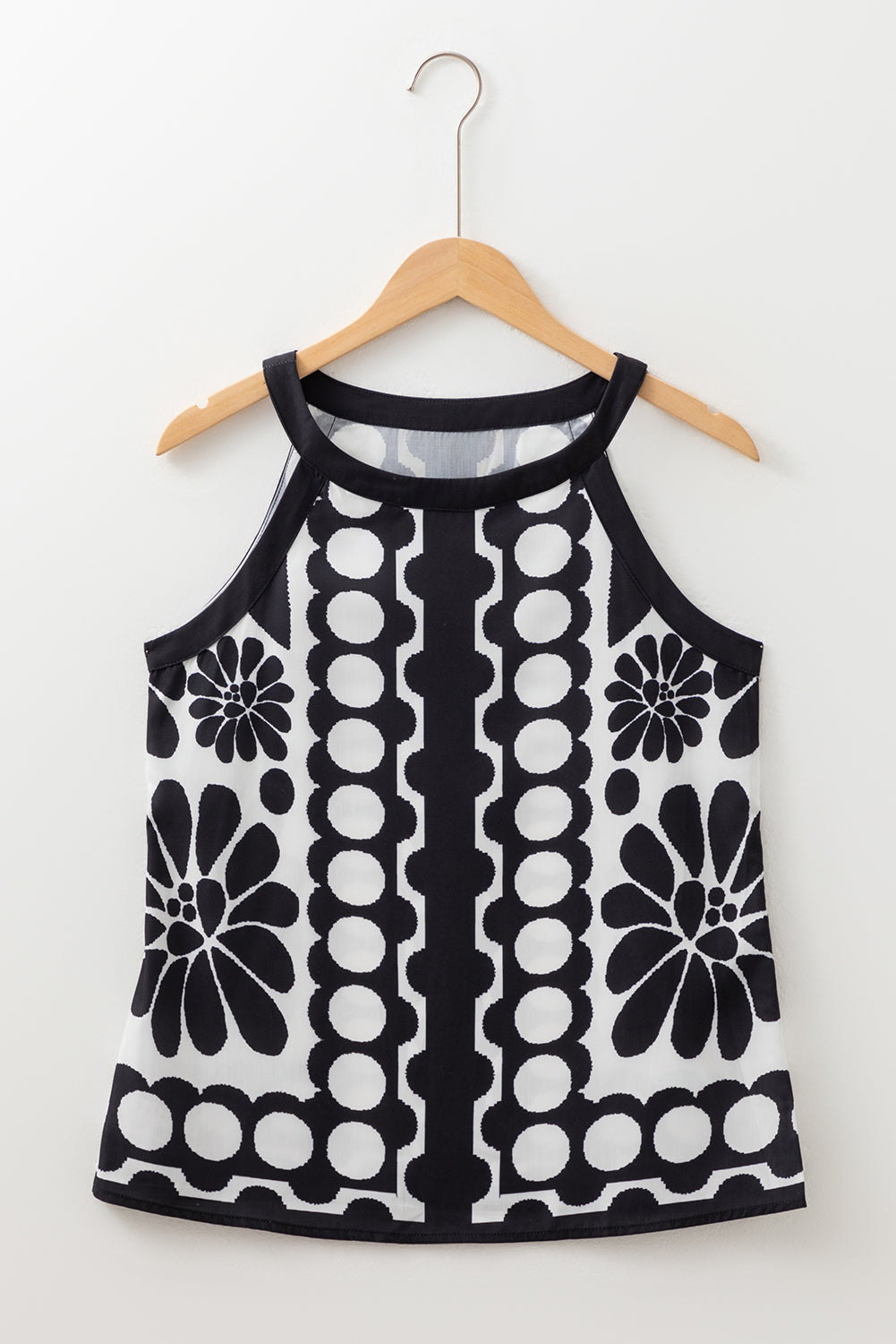 Black Abstract Dot Flower Print Tank Top